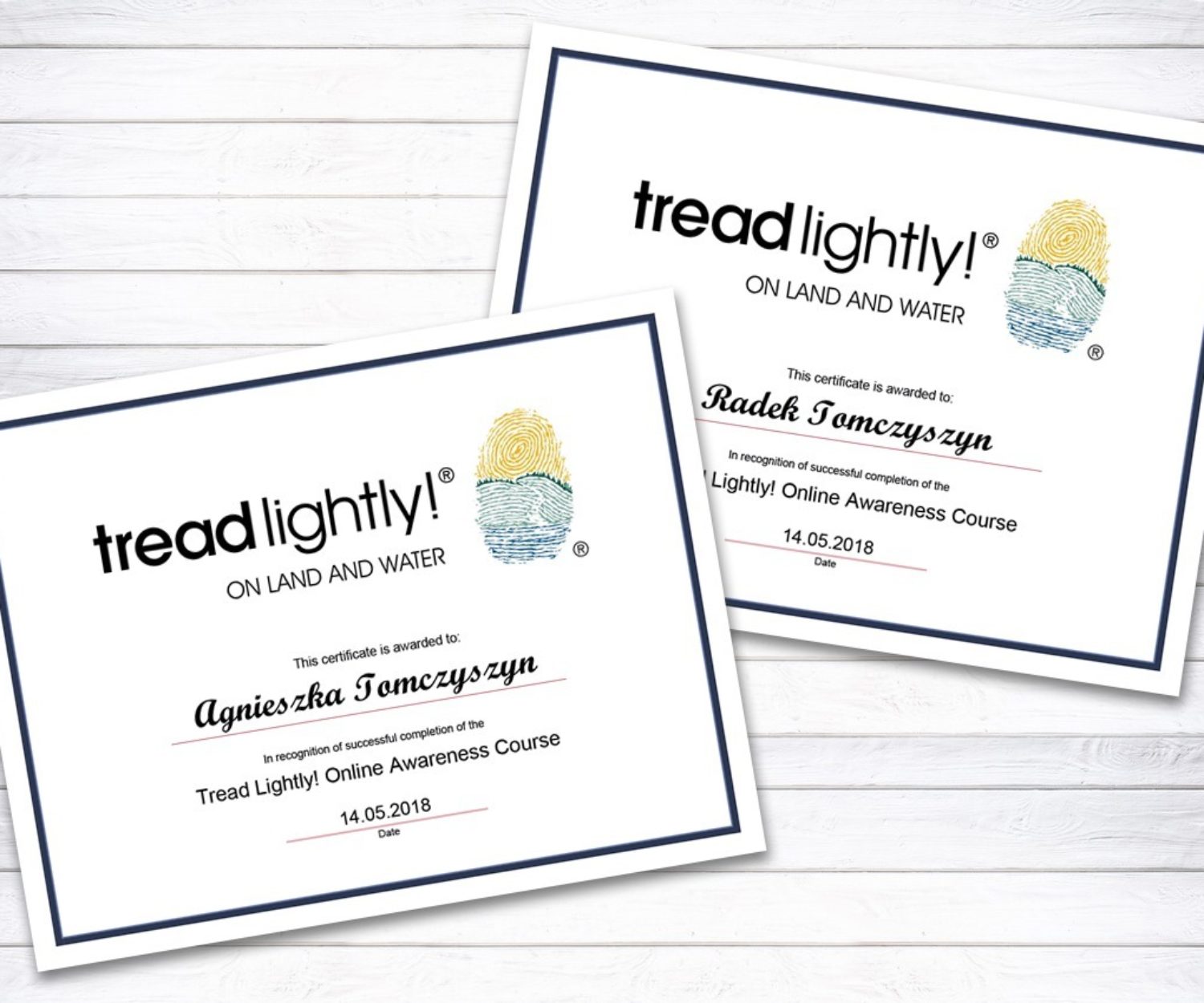 Tread Lightly! certfyfikaty